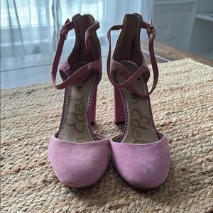 Sam Edelman Pink Block Heel Suede Heels